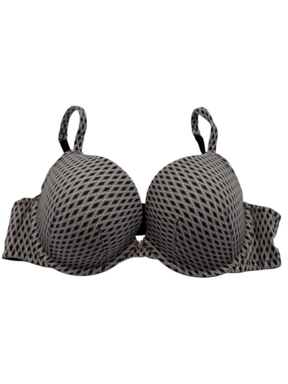 Cacique Lane Bryant Cotton Boost Plunge Bra Black Geometric Print Underwire 44C